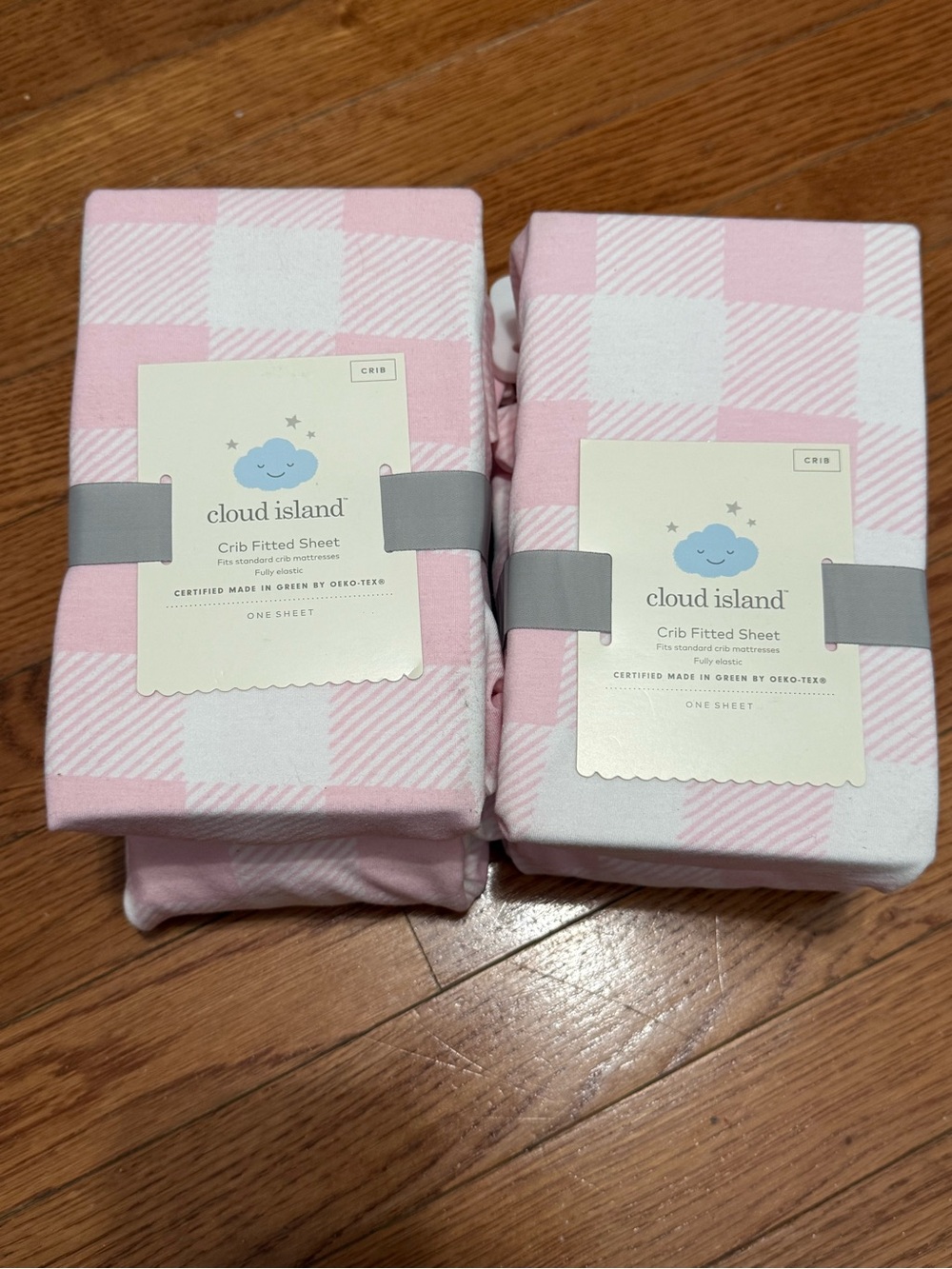 cloud island Pink & White Buffalo Check Crib Sheet
